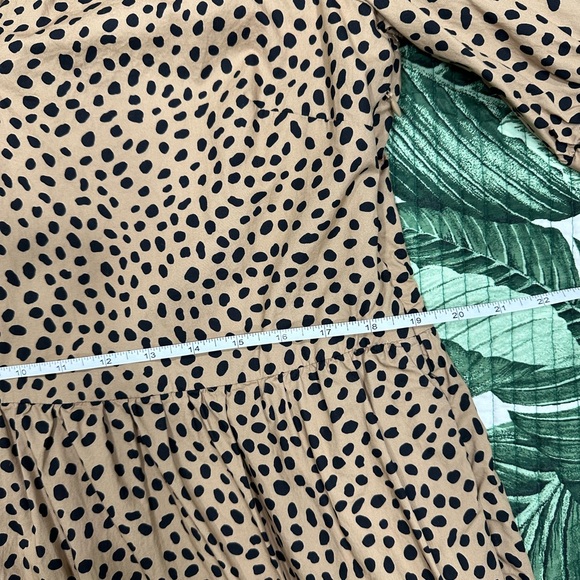 J Crew Swing Dress - Mini Ruffled Tiered Dotted Tan and Black Loose Fit Leopard - Picture 6 of 11